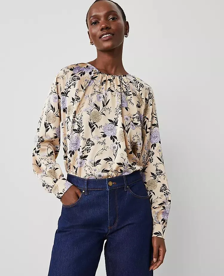 Floral Shirred Raglan Top
