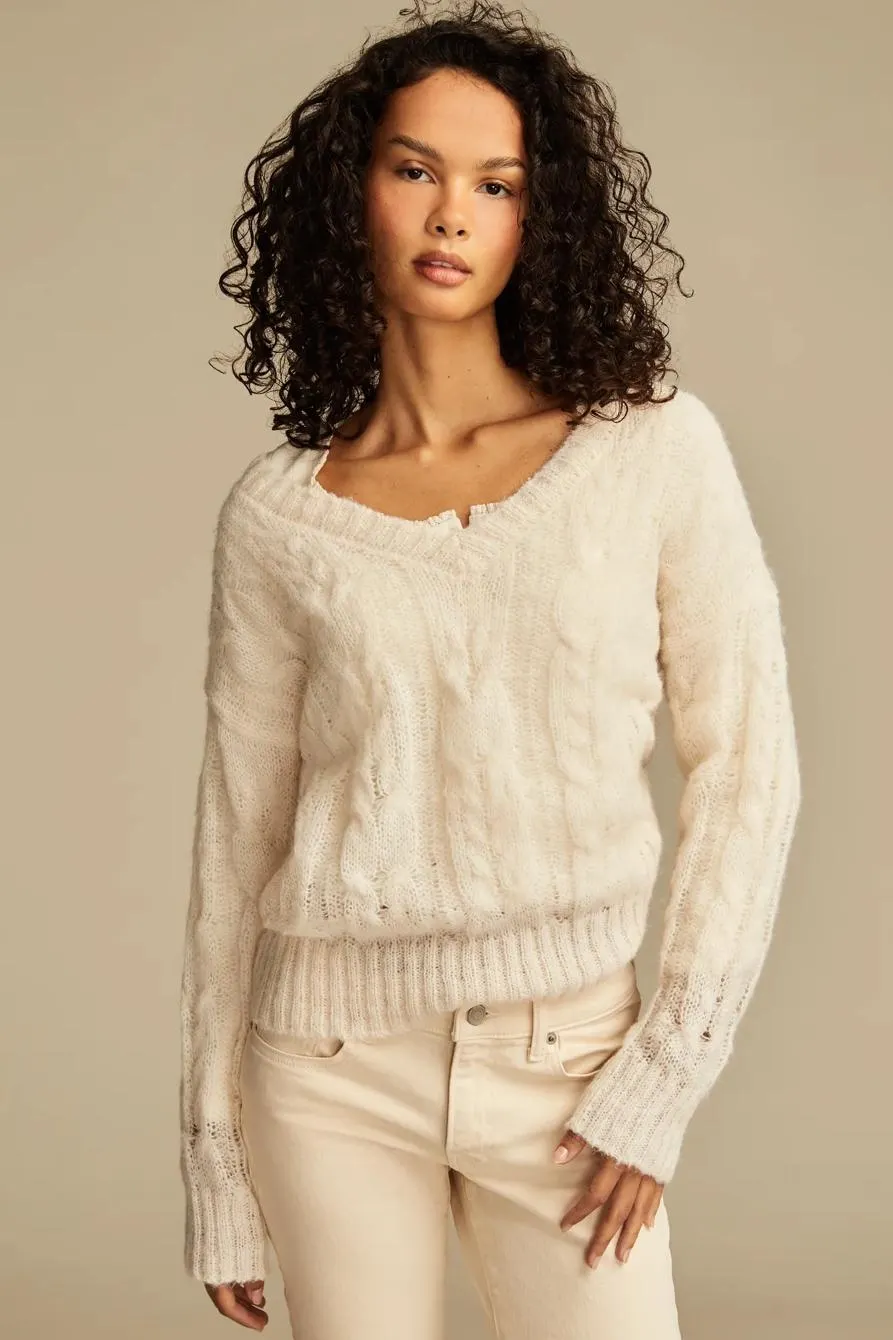 fuzzy cable pullover sweater