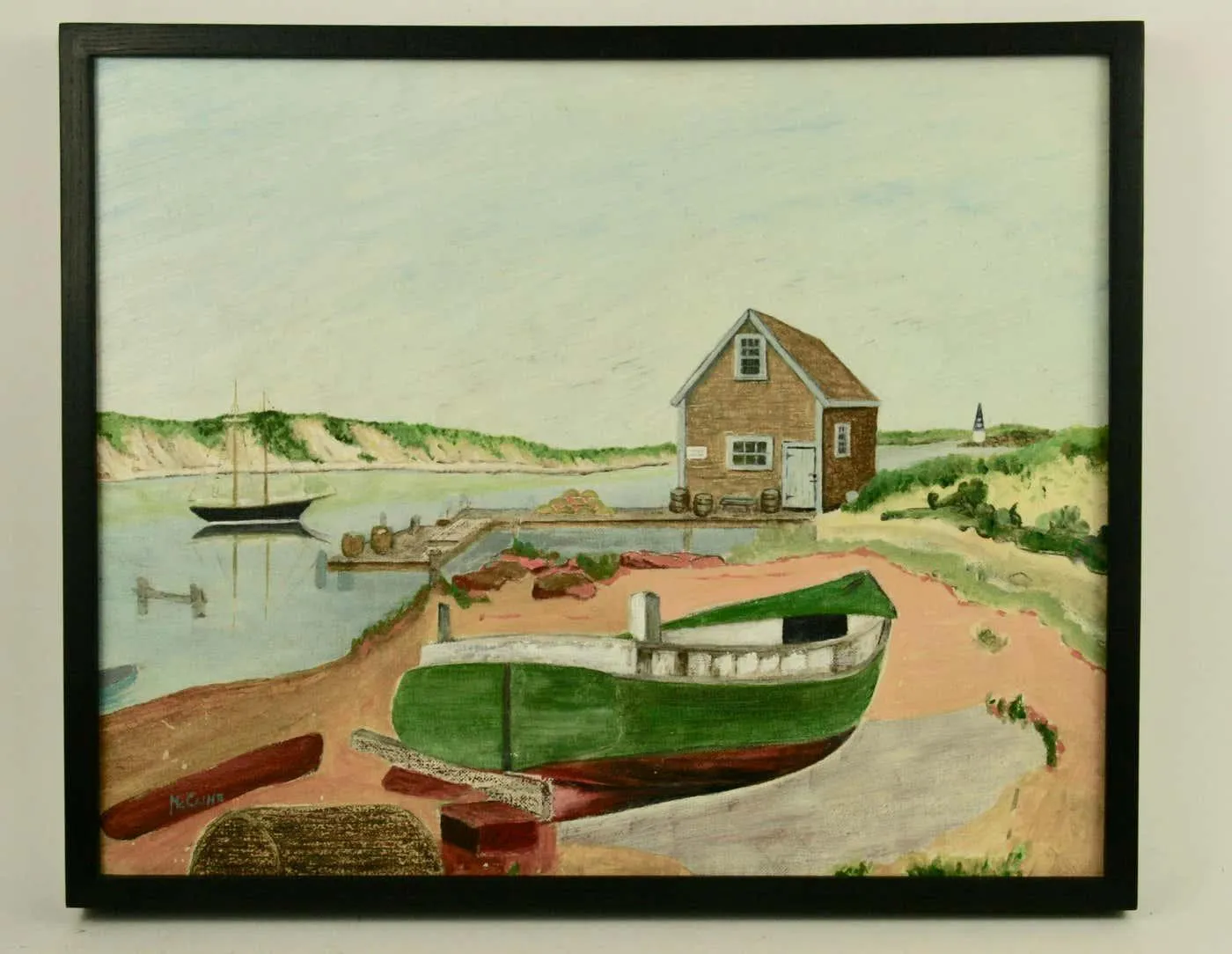 McCaine American Vintage North East Shoreline Seascape Landscape Painting 1980