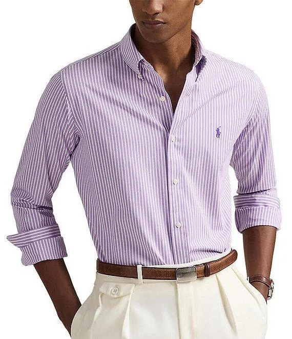 Classic-Fit Stretch Stripe Poplin Long Sleeve Woven Shirt