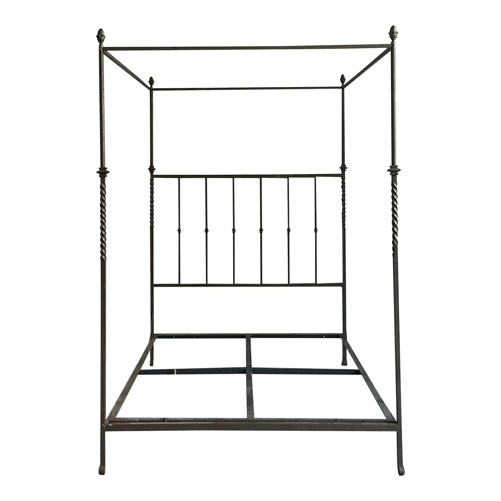 Vintage Boho Twisted Wrought Iron Queen Canopy Bed