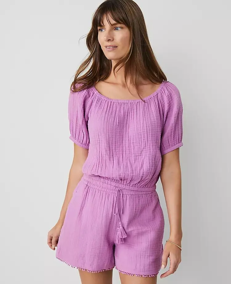 Gauze Bubble Hem Blouse