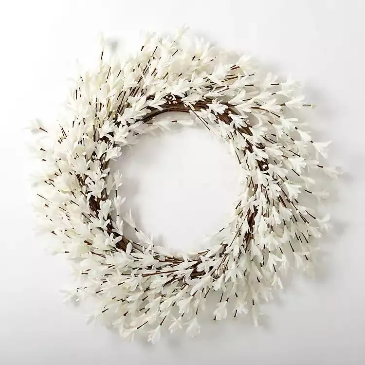 White Forsythia Flowers Wreath