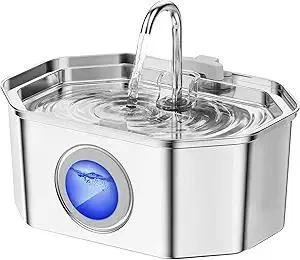 Cat Water Fountain Stainless Steel 108oz/3.2L, APAUK Automatic Pet Fountain Dog Water Dispenser with Water Level Window, Quiet Cat Fountain for Drinking, Inside with Replacement(1 Filters&1 Sponges)