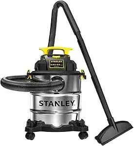 STANLEY SL18116 Wet/Dry Vacuum, 6 Gallon, 4 Horsepower, Stainless Steel Tank, 4.0 HP, Silver+Yellow