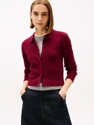 Rib-Knit Polo Cardigan