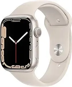 Apple Watch Series 7 (GPS, 45mm) Starlight Aluminum Case with Starlight Sport Band, Regular (Renewed)