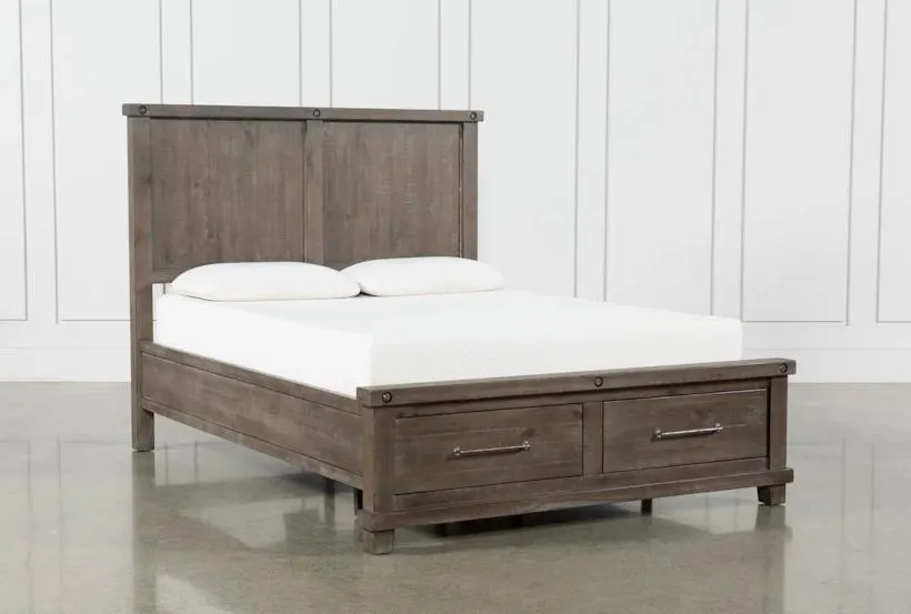 Jaxon Grey Queen Wood Platform Bed with Footboard Storage | Drawers