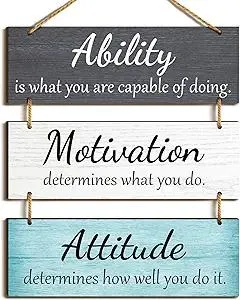 Jetec Office Wall Decor Inspirational Rustic Motivational Plaques with Sayings Wooden Hangings Ability Sign Bathroom for Home Office Art Decoration(Fresh Color)