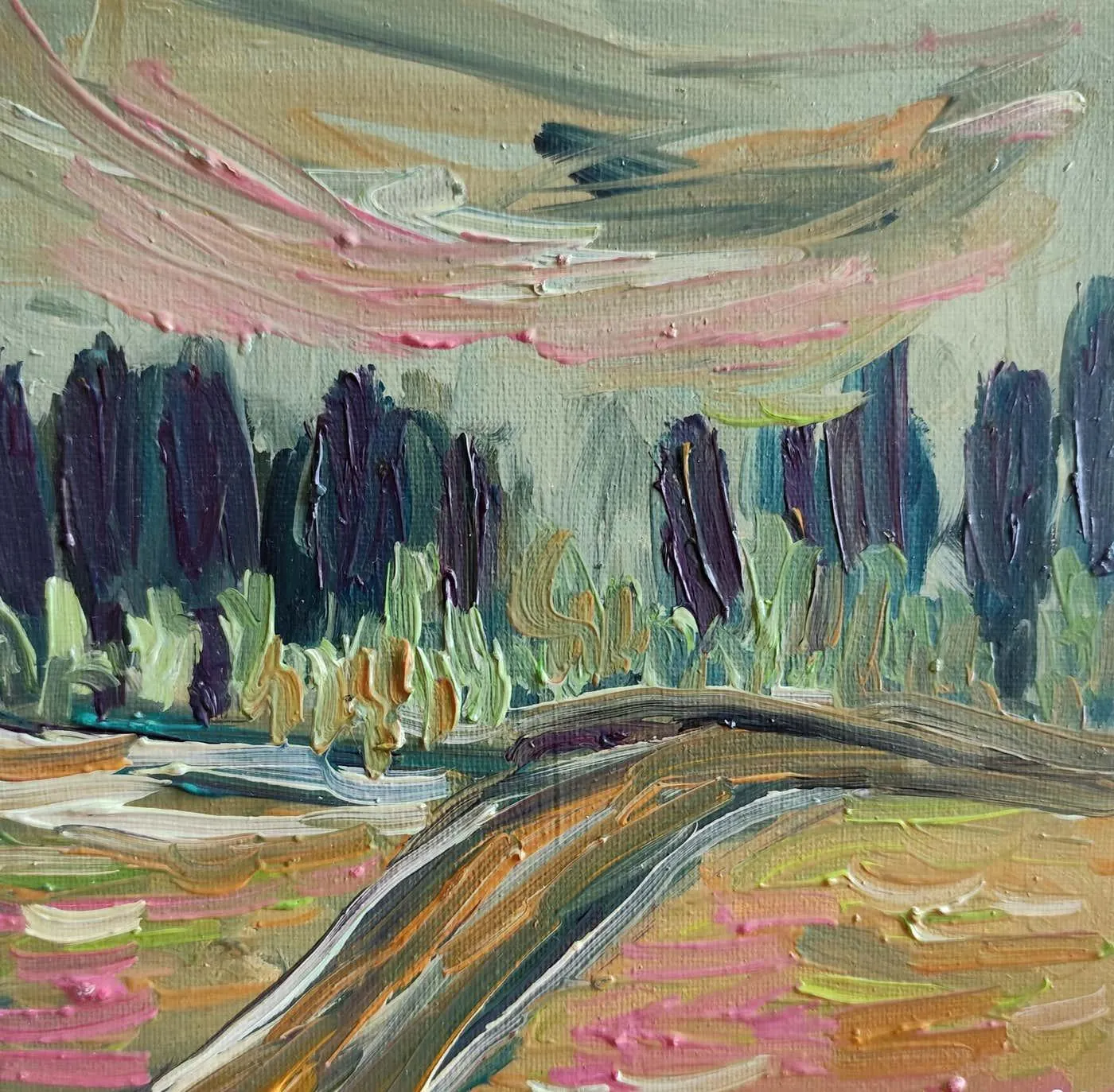 Mougenot Natalya Abstract Expressionist impressionist oil painting "Journey through nature" 2025