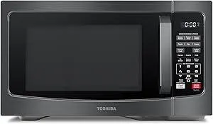 TOSHIBA EM131A5C-BS Countertop Microwave Ovens 1.2 Cu Ft, 12.4" Removable Turntable Smart Humidity Sensor 12 Auto Menus Mute Function ECO Mode Easy Clean Interior Black Color 1000W