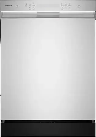 Sharp SDW6504MS Stainless Steel Dishwasher, 24-inch Pocket Handle, 52 dB, Hybrid Tub, 12 Place Settings, 5 Cycles, Heated Dry