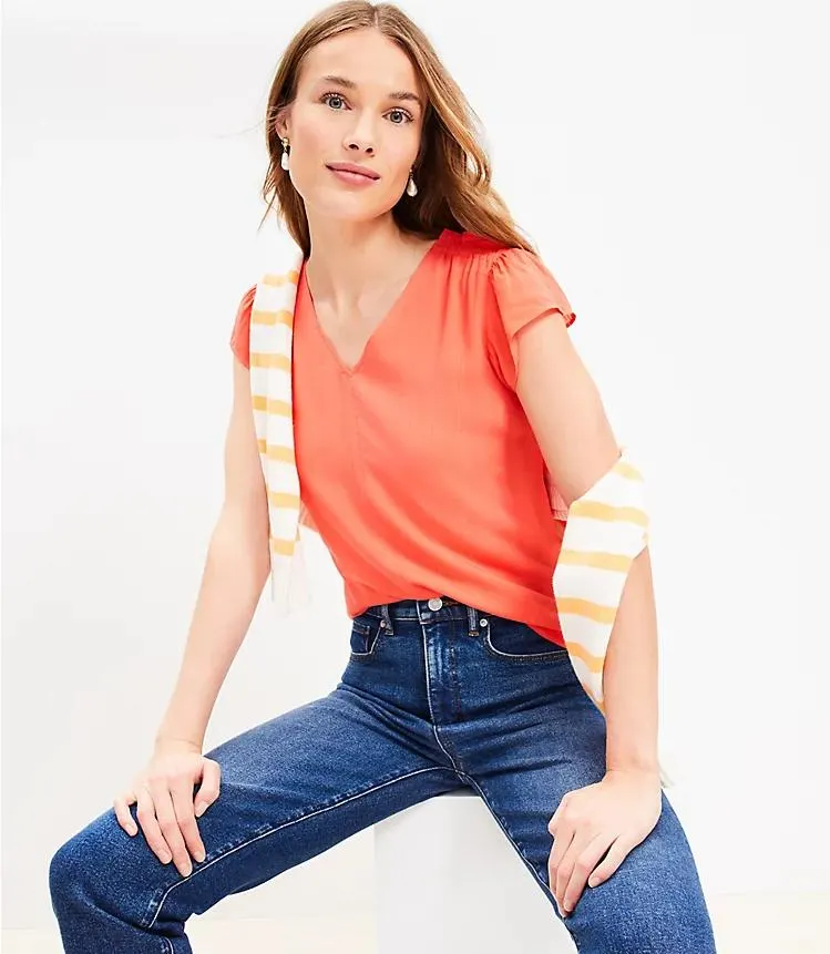 Smocked Shoulder Flutter Sleeve Top