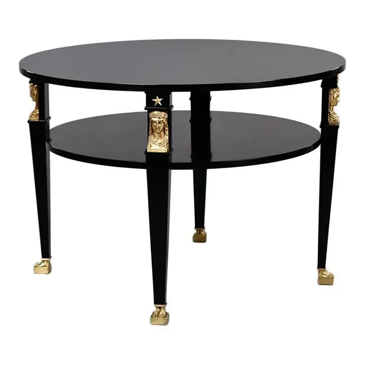 19th Century Empire Ebonised Round Table With Gilded Bronze Figural Mounts