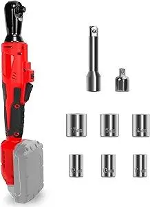 Cordless Ratchet Wrench for Milwaukee 18V Battery, 3/8" Brushless Electric Ratchet Tool Kit, 42Ft-Lbs Ratchet Wrench with 1/4" Adapter and 6CS Sockets(No battery)
