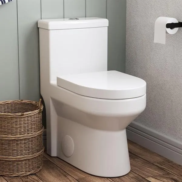 Liberty 12 in. Rough In 1-Piece 1.1/1.6 GPF Dual Flush Compact Round Toilet in White Soft Close Seat Included
