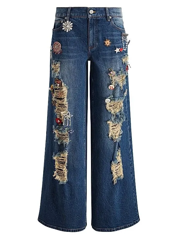 Harper Distressed & Embellished Baggy Jeans