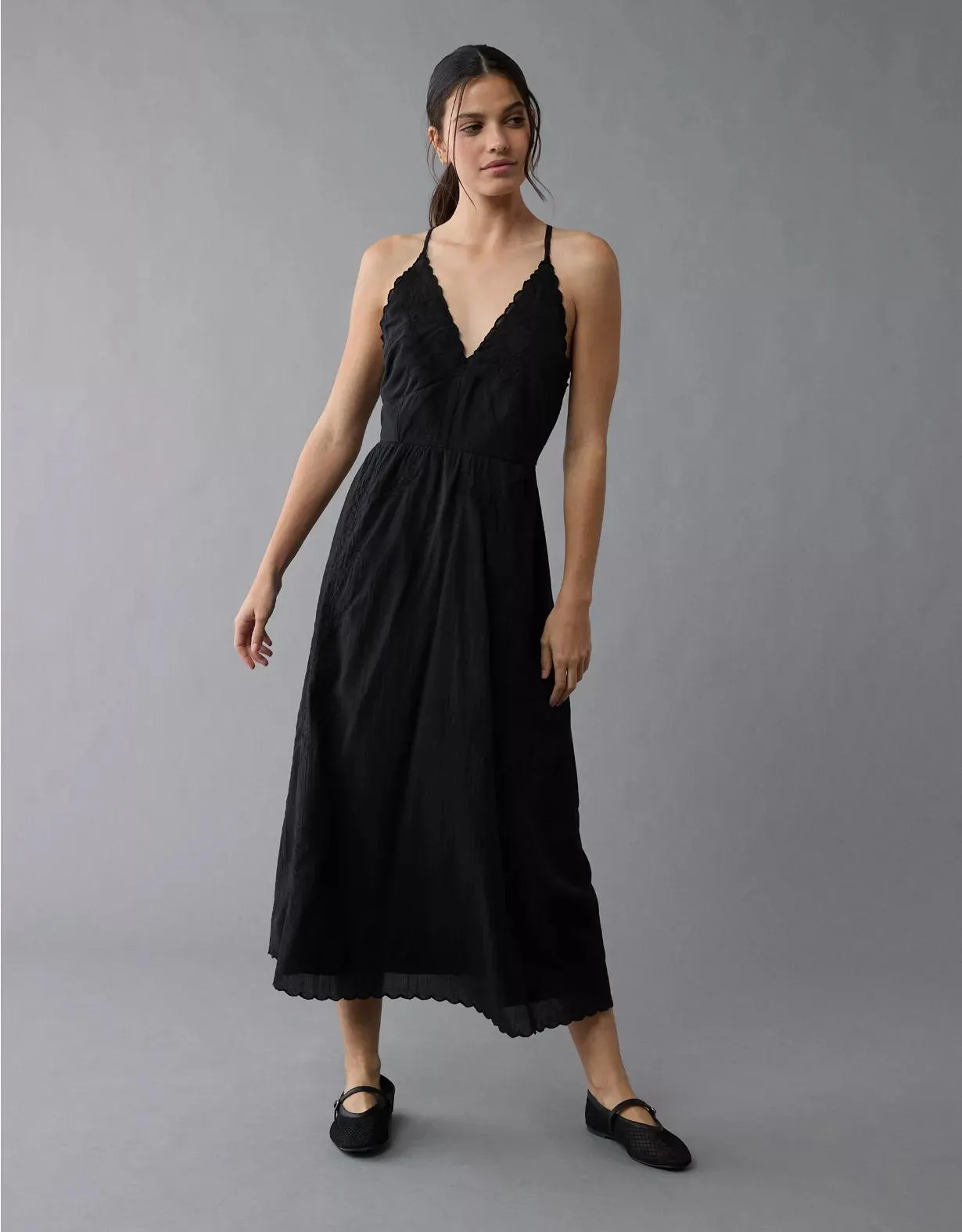 AE V-Neck Embroidered Midi Dress
