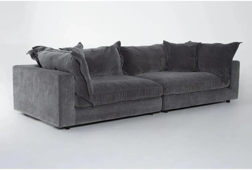 Supreme Lounger Storm Grey Fabric 120" 2 Piece Oversized Modular Sofa