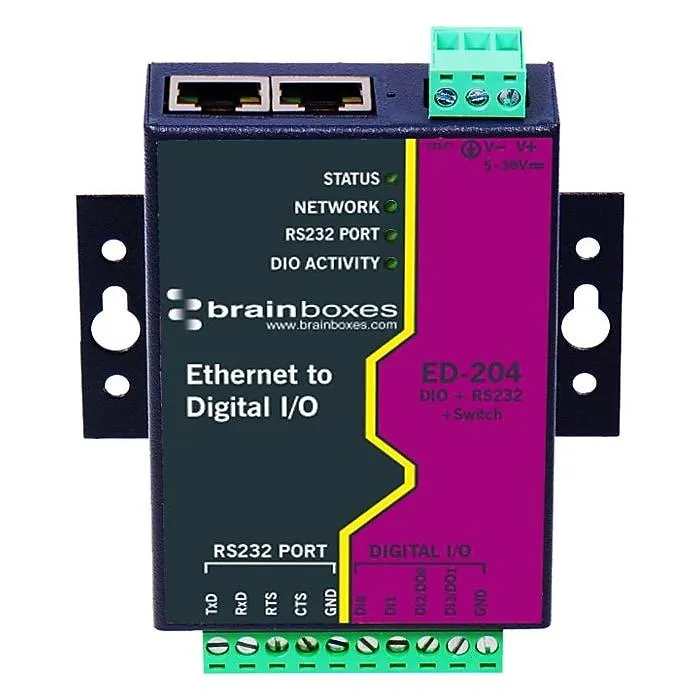Brainboxes ED-204 Ethernet to Digital IO/RS232/Switch Device Server
