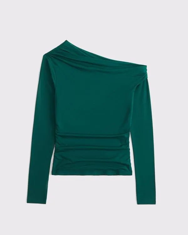 Long-Sleeve Off-The-Shoulder Draped Top