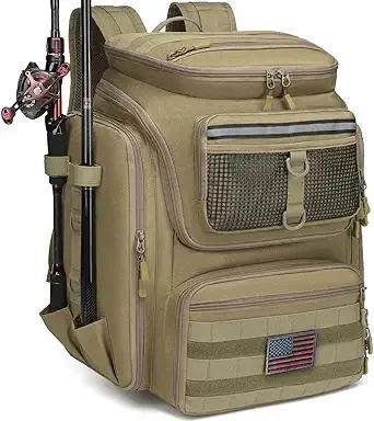 HAMBOLY Fishing Backpack with Rod Holders, 40L Tackle Box Backpack for Fishing Gear, Waterproof Fishing Bag for Men