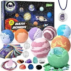 Galaxy Bath Bombs for Kids with Surprise Inside Space Toys, 8 Pack Planet Bath Bombs with Solar System Gemstones Organic Bubble Bath Fizzies Birthday Christmas Gifts for Boys Girls