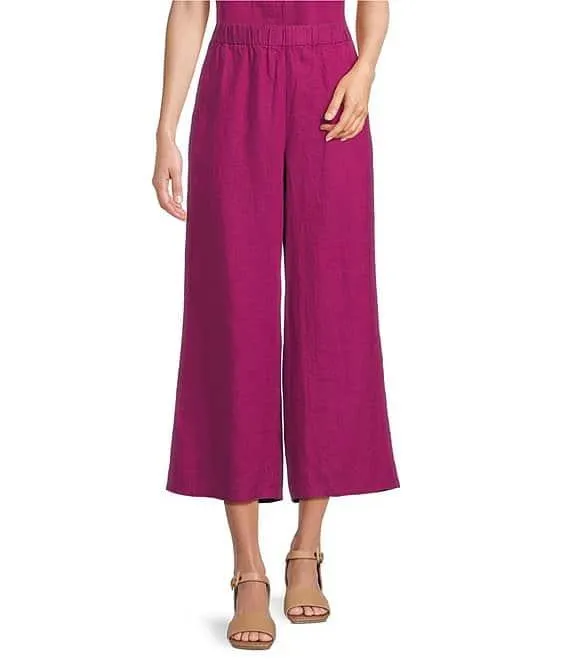 Organic Linen Elastic Waist Wide Leg Pants