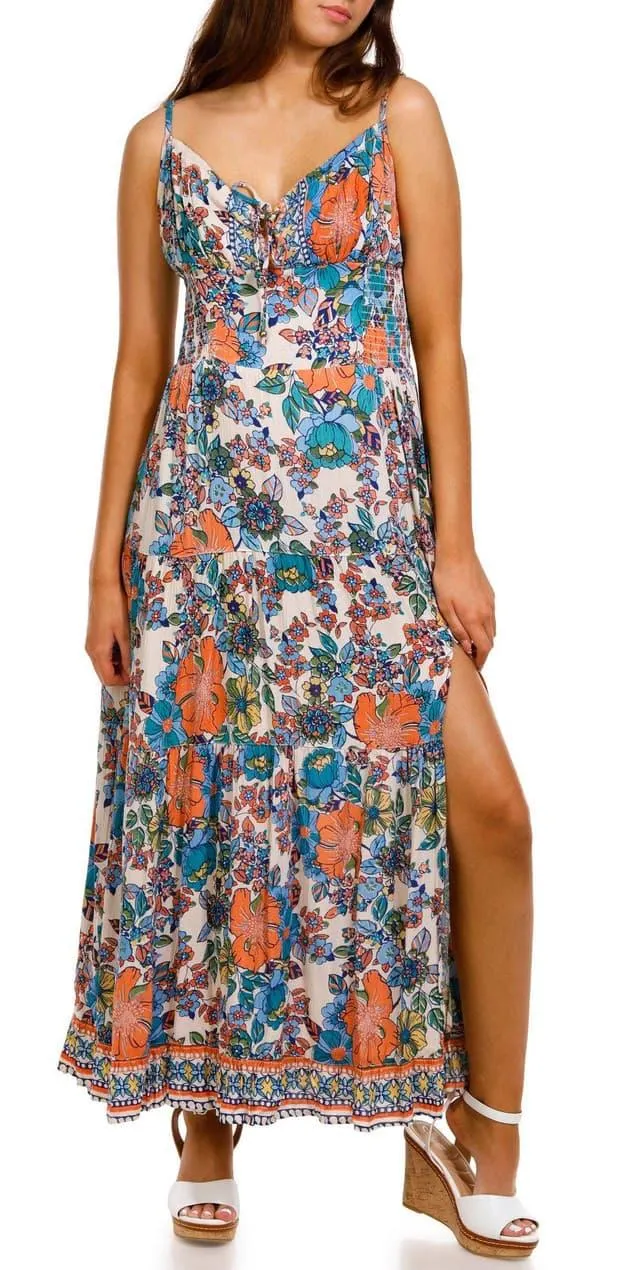 Angie Juniors Sleeveless Smocked Floral Maxi Dress
