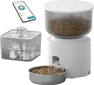 PAPIFEED 3L/13 Cup Automatic Cat Feeder & 3L Water Dispenser, Stainless Steel Bowl, 2.4G WiFi Pet Feeder with APP Control for Remote Feeding, 1-10 Meals Per Day, Detachable for Easy Clean (White Suit)