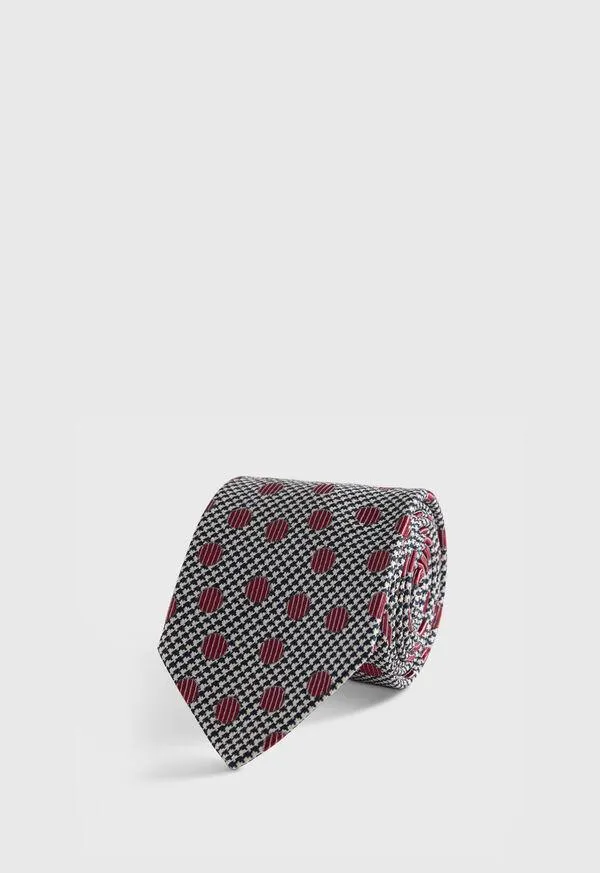 Circle and Houndstooth Silk Tie