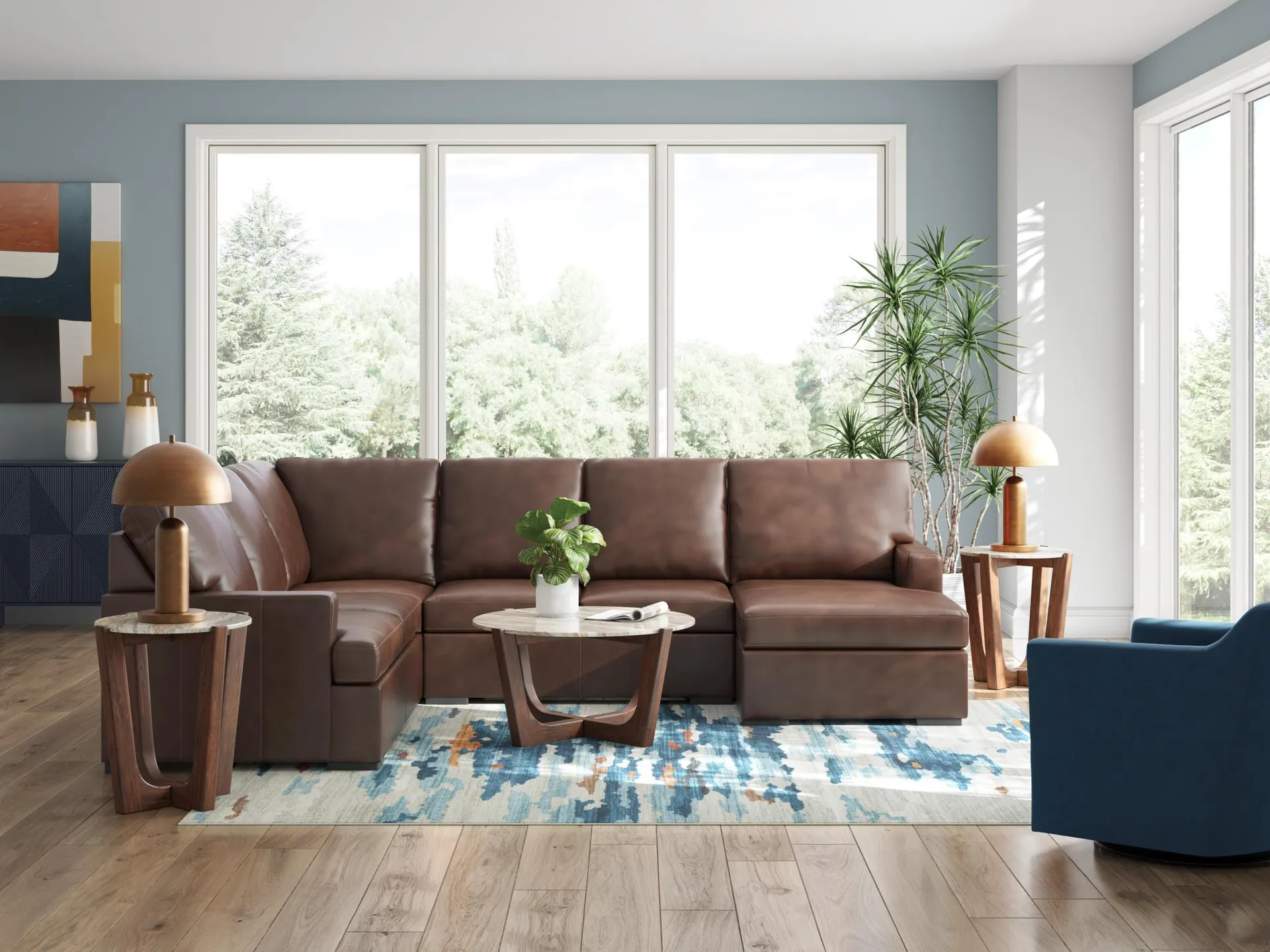 Modern Day 3-Piece Leather Sectional with Chaise
