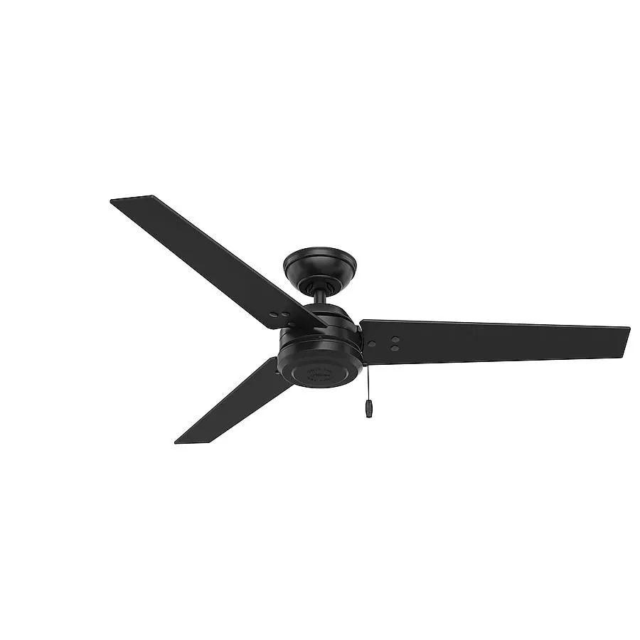 Hunter Cassius 52-in Matte Black with Matte Black/Light Grey Walnut Blades Covered Outdoor Ceiling Fan Without Light 3 -Blade