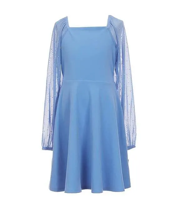 Big Girls Sheer-Sleeve Peasant Dress