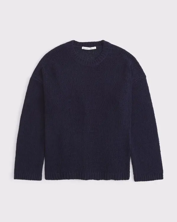 Open-Stitch Textural Crew Sweater