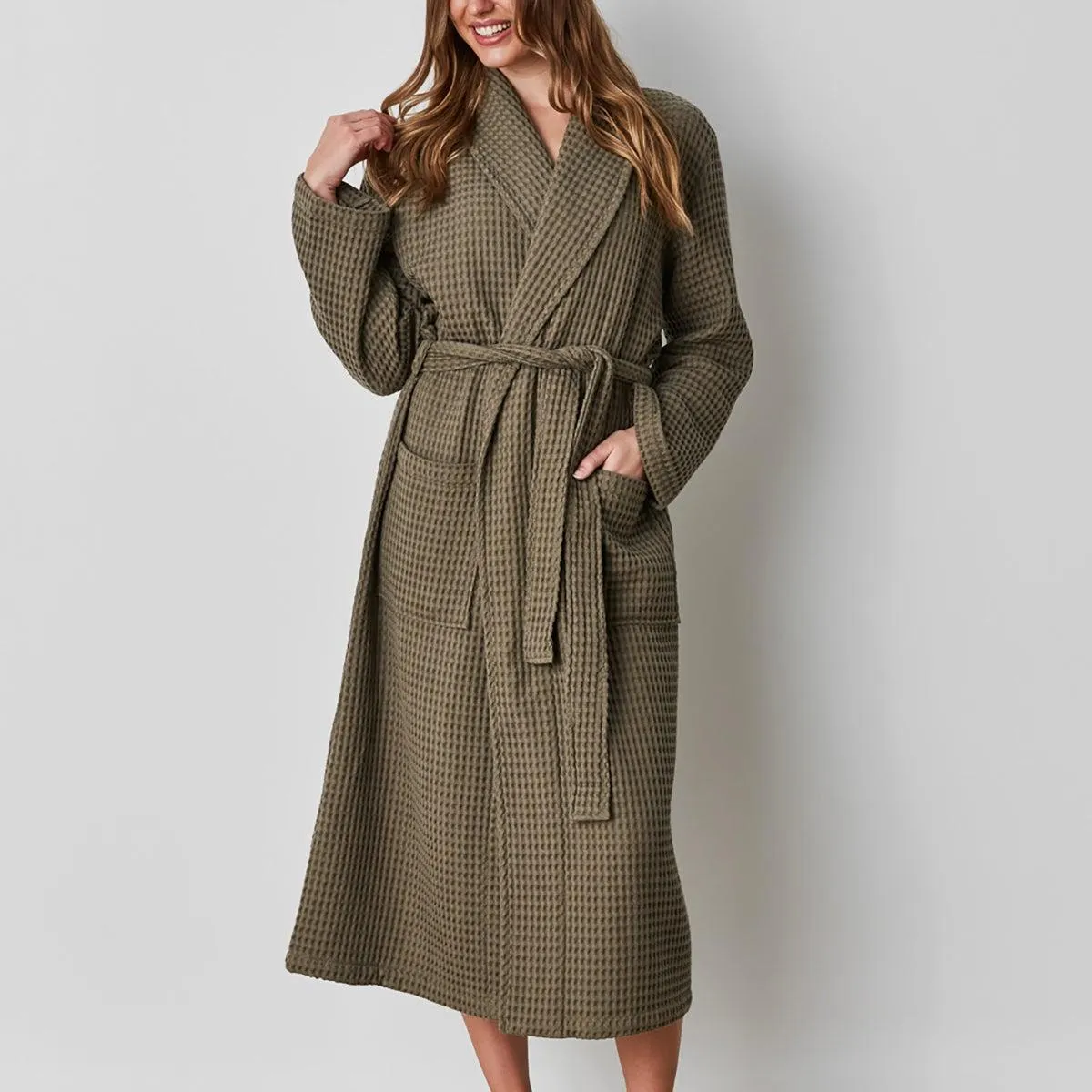 Medium Mara Organic Waffle Robe Olive