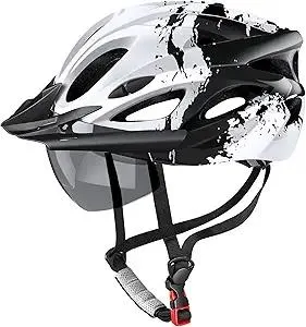 Bike Helmet with USB Rechargeable LED Light Detachable Goggles and Sun Visor, Mountain & Road Bicycle Helmets for Men Women Adult Cycling Helmets