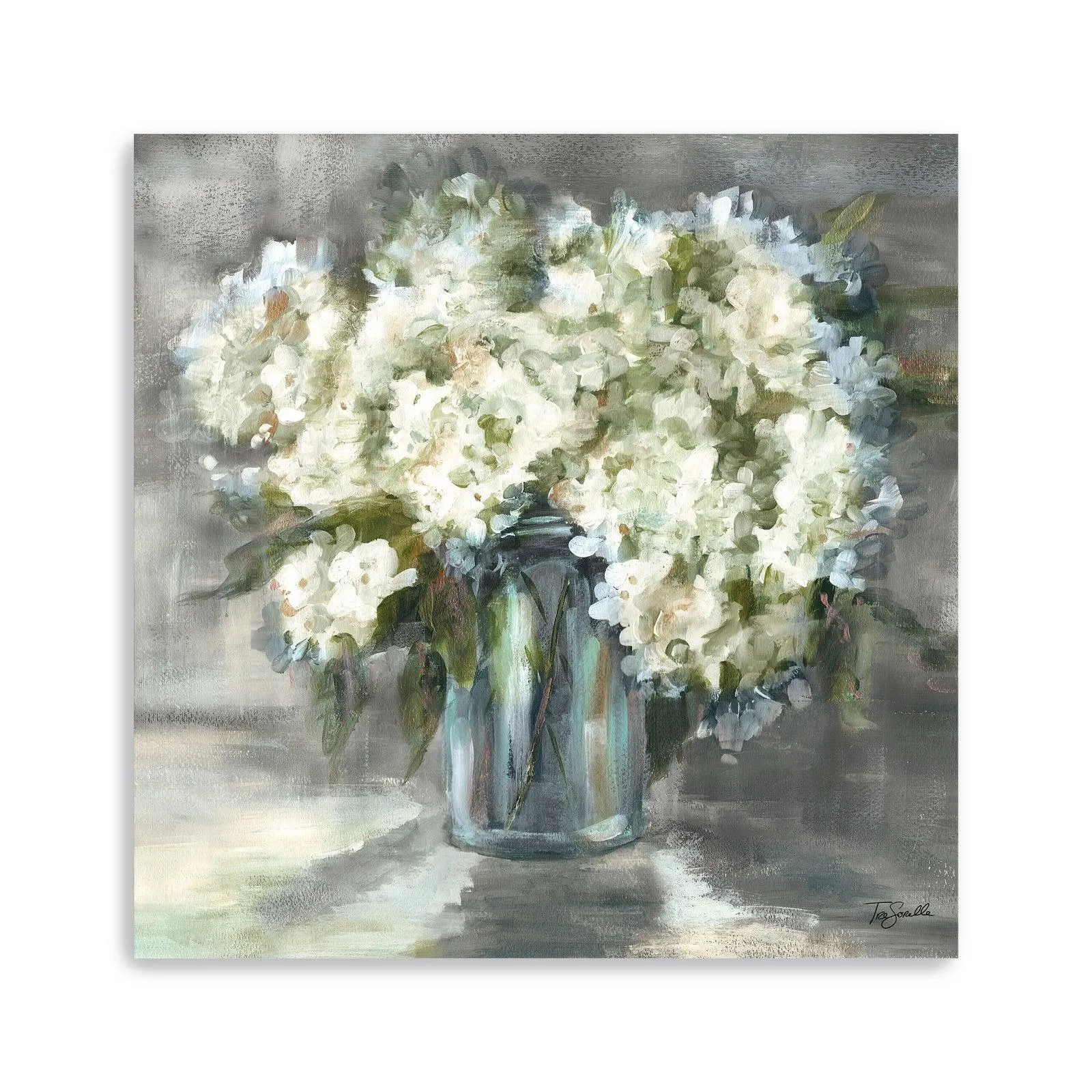 White And Taupe Hydrangeas Sill Life Canvas Giclee