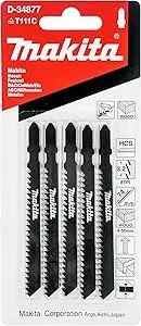 Makita 5 Piece - T Shank Wood Jigsaw Blades for Jig Saws - Fast & Straight Cuts for Soft Wood & PVC - 4" 8 TPI HCS Saw Blades