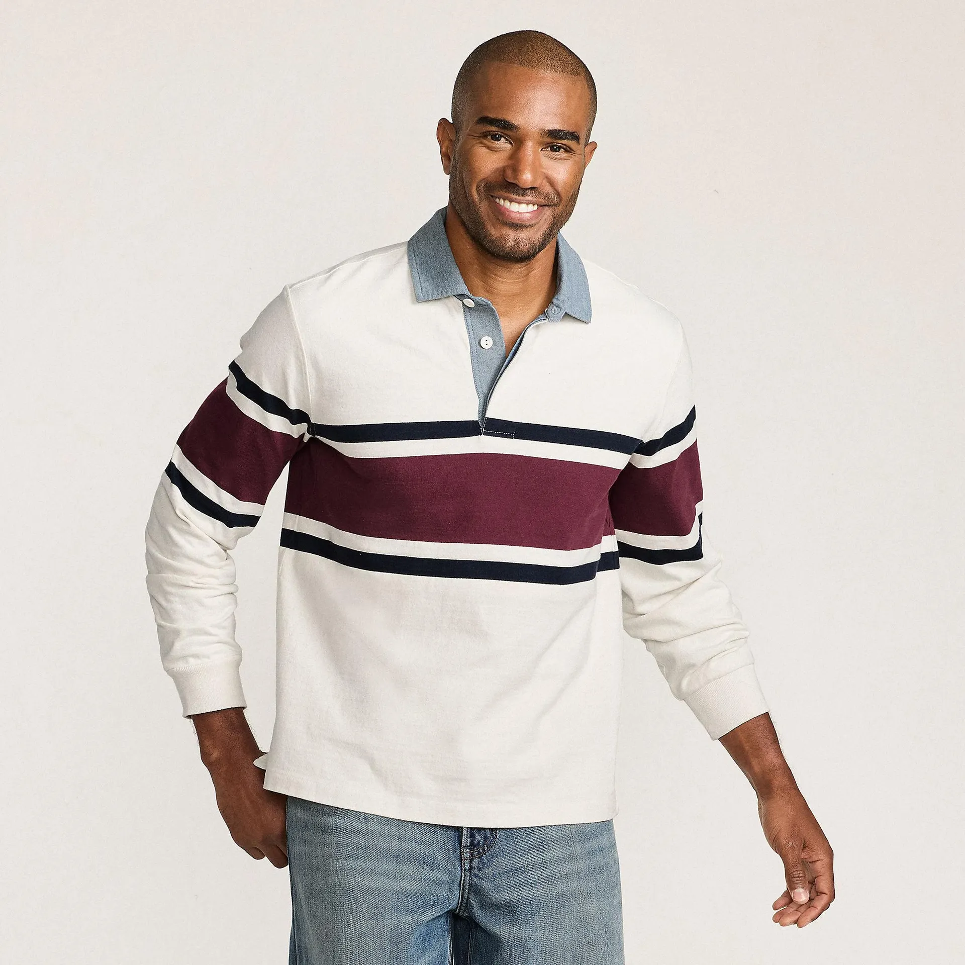 Men's Long Sleeve Stripe Rugby Shirt