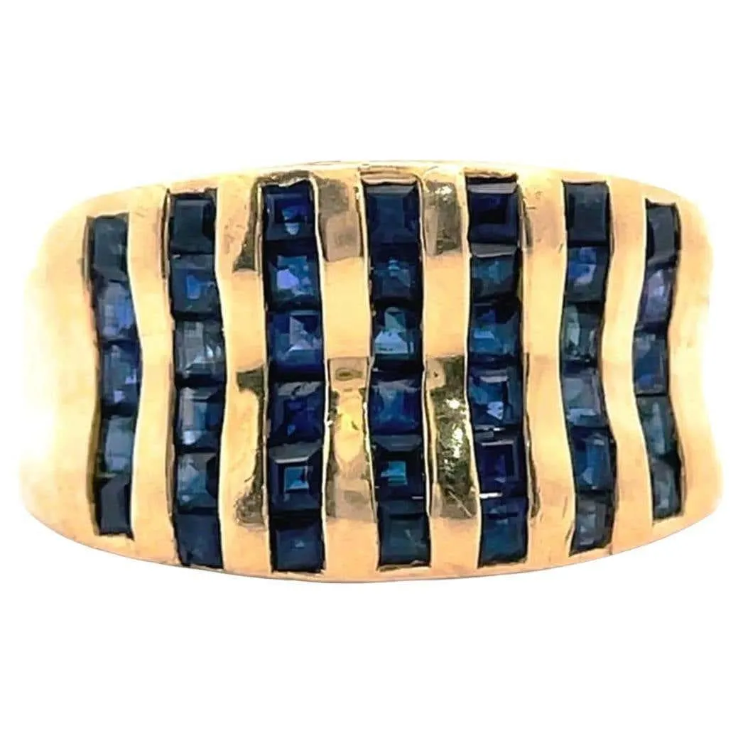 10k Yellow Gold 1 Carat Blue Sapphire Concave Chanel Ring Size 7