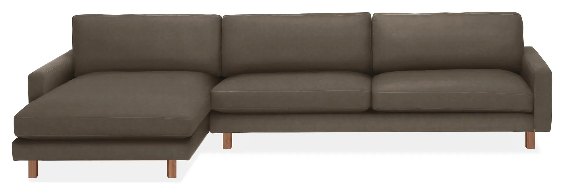 Pierson 129" Sofa w/Left-Arm Chaise in View Otter w/Walnut Legs