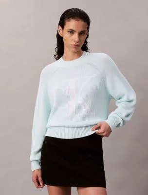 Smooth Cotton Monogram Rib Classic Sweater