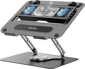 Laptop Cooling Stand with Detachable Thermoelectric Cooler, Adjustable Height & Angle, 360 Rotation Base, Carbon Steel Framework, Ultra-Quiet & Super Sturdy for up to 15.6” Laptop (Black)