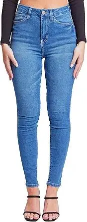 YMI Womens Curvy Fit 1-Button Tailored Wannabettabutt High Rise Skinny Jean Made with Recycled Fibers
