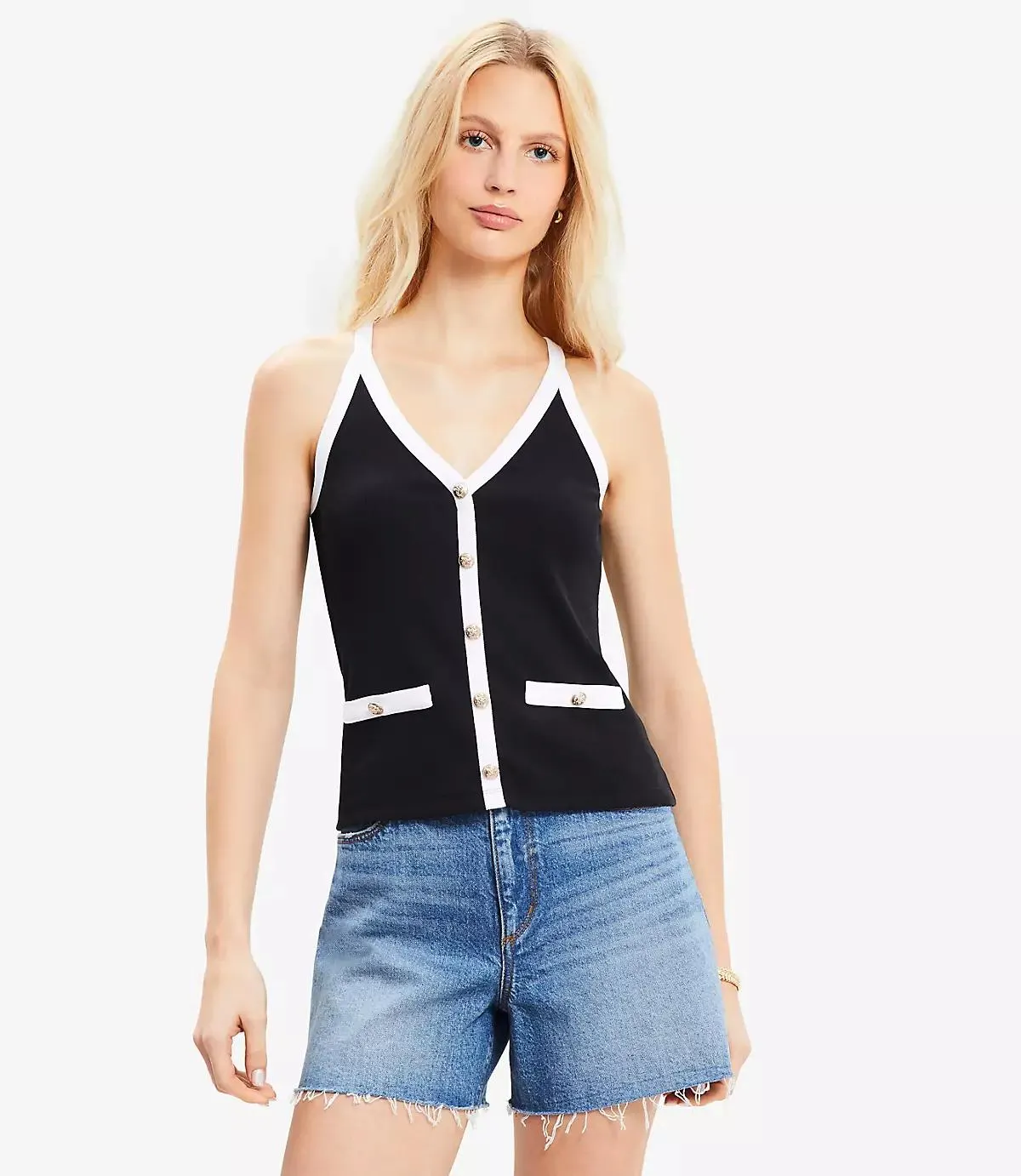 Perfect Ribbed Button Tank Top