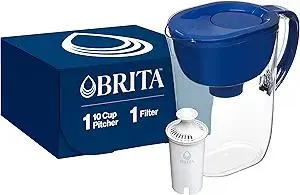 Brita Large Water Filter Pitcher for Tap and Drinking Water with SmartLight Change Indicator, Includes 1 Standard Filter, BPA-Free, Lasts 2 Months, 10-Cup Capacity, Mazarine Blue
