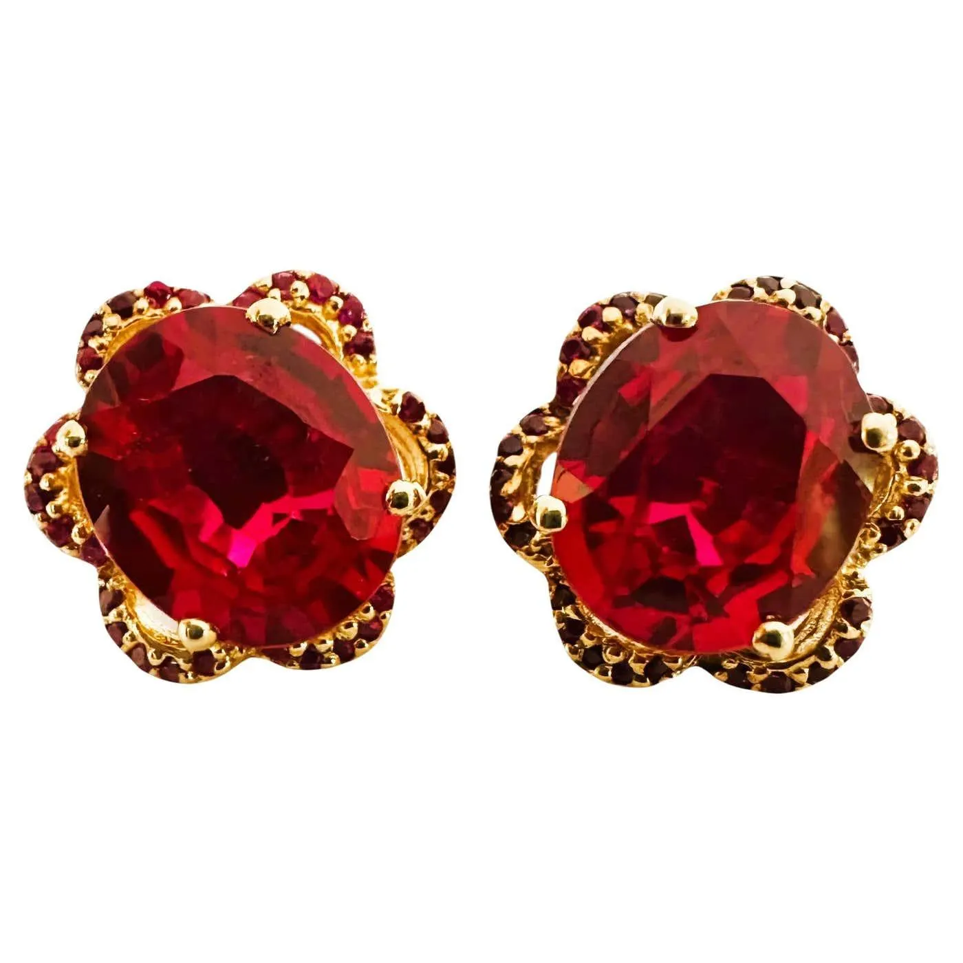 New 10.2 Carat Red Sapphire & Diamond Cut Pink Sapphire Y Gold Sterling Earrings