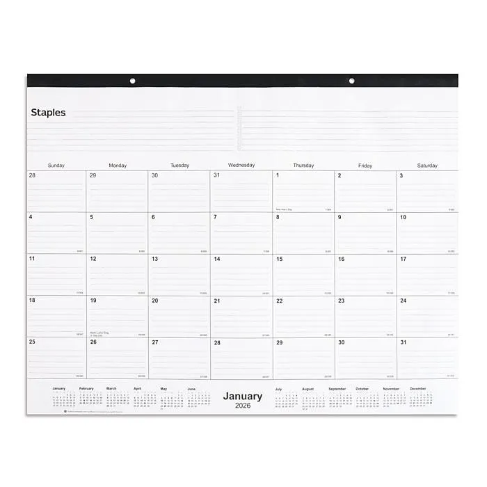 2026 Staples 21.75" x 17" Monthly Desk Pad Calendar,
