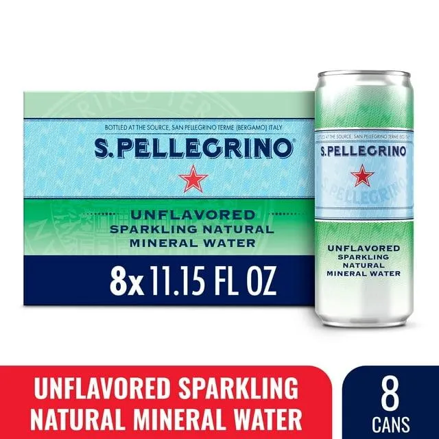 S.Pellegrino Sparkling Natural Unflavored Mineral Water, 89.2 fl oz, 8 Pack Cans